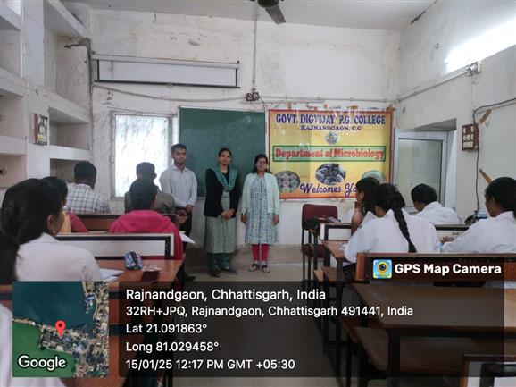 Govt. Digvijay Autonomous College-दिनांक 15.01.2025  को माइक्रोबायोलॉजी विभाग में अंतर्विभागीय व्याख्यान कराया गया।